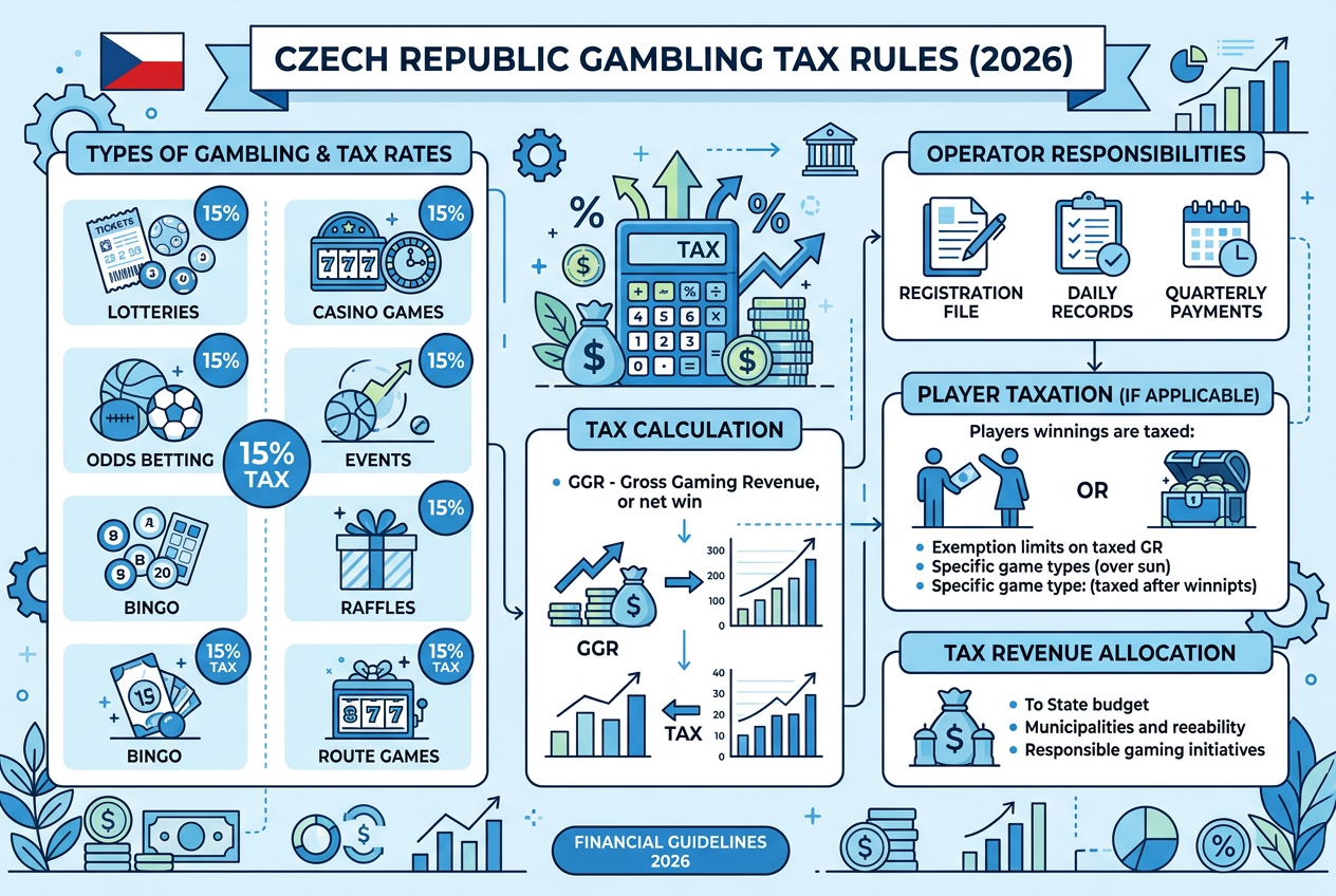 Infografika daní z hazardu v České republice pro rok 2026