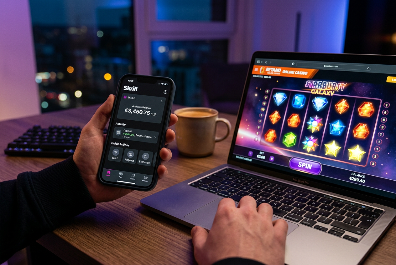 Moderní platební rozhraní Skrill v online kasinu na mobilu a notebooku